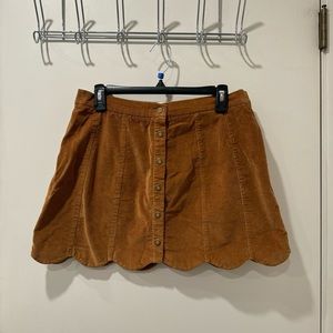 scallop hem corduroy button snap mini skirt